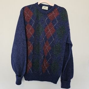 Vintage 100% Irish Shetland Wool Scotland Large Argyle